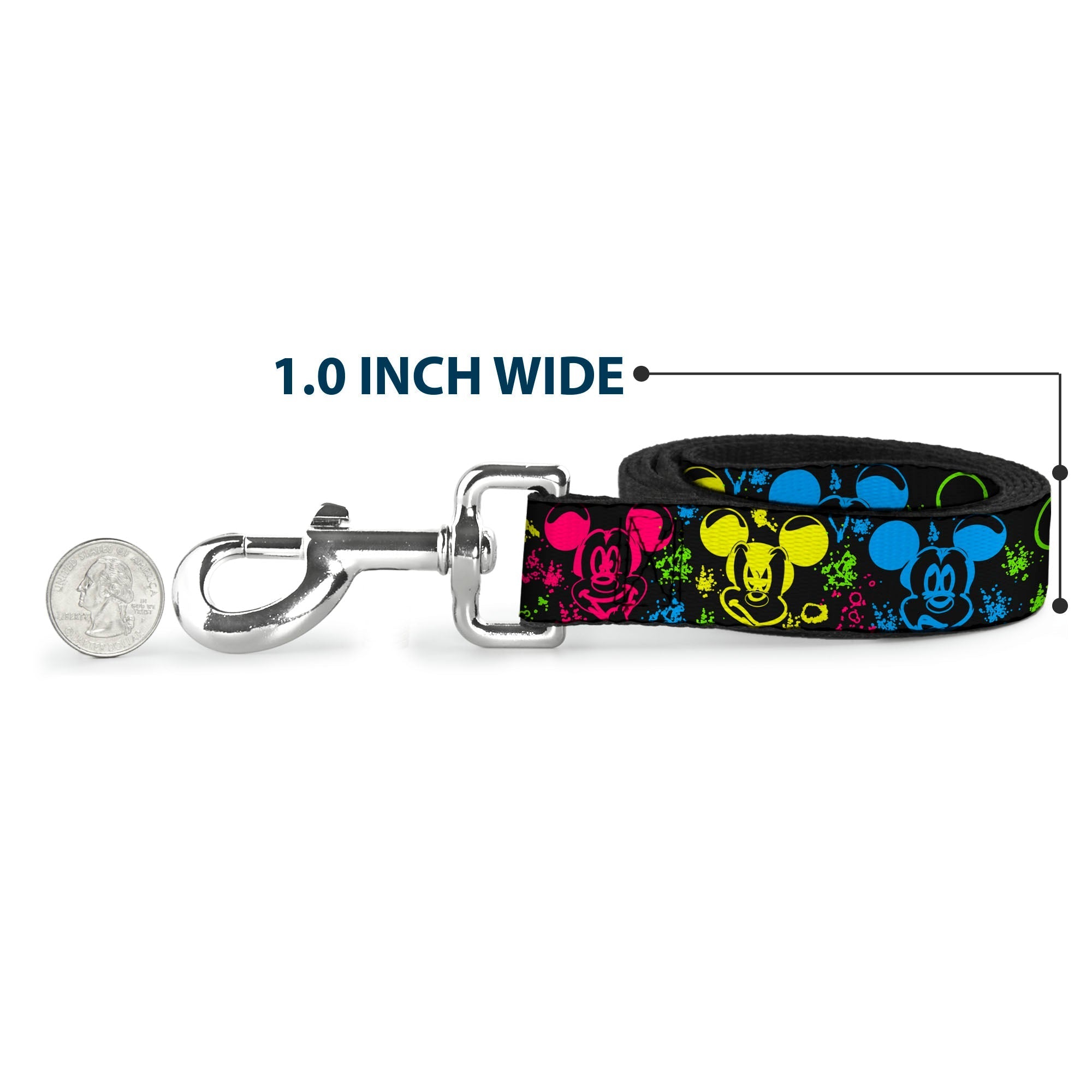 Dog Leash - Mickey Expressions/Paint Splatter Black/Multi Neon