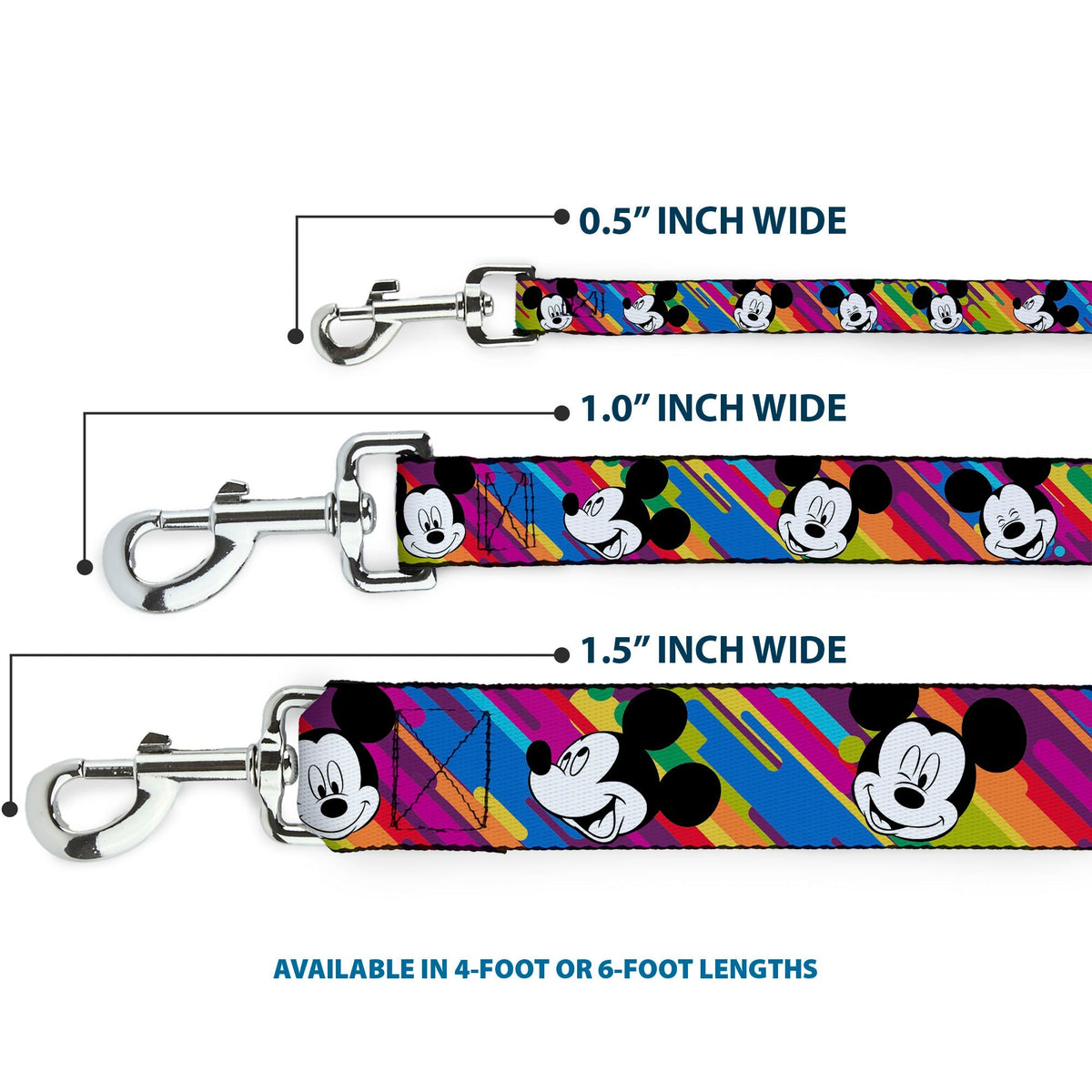 Dog Leash - Mickey Mouse Expressions Multi Color White/Black 