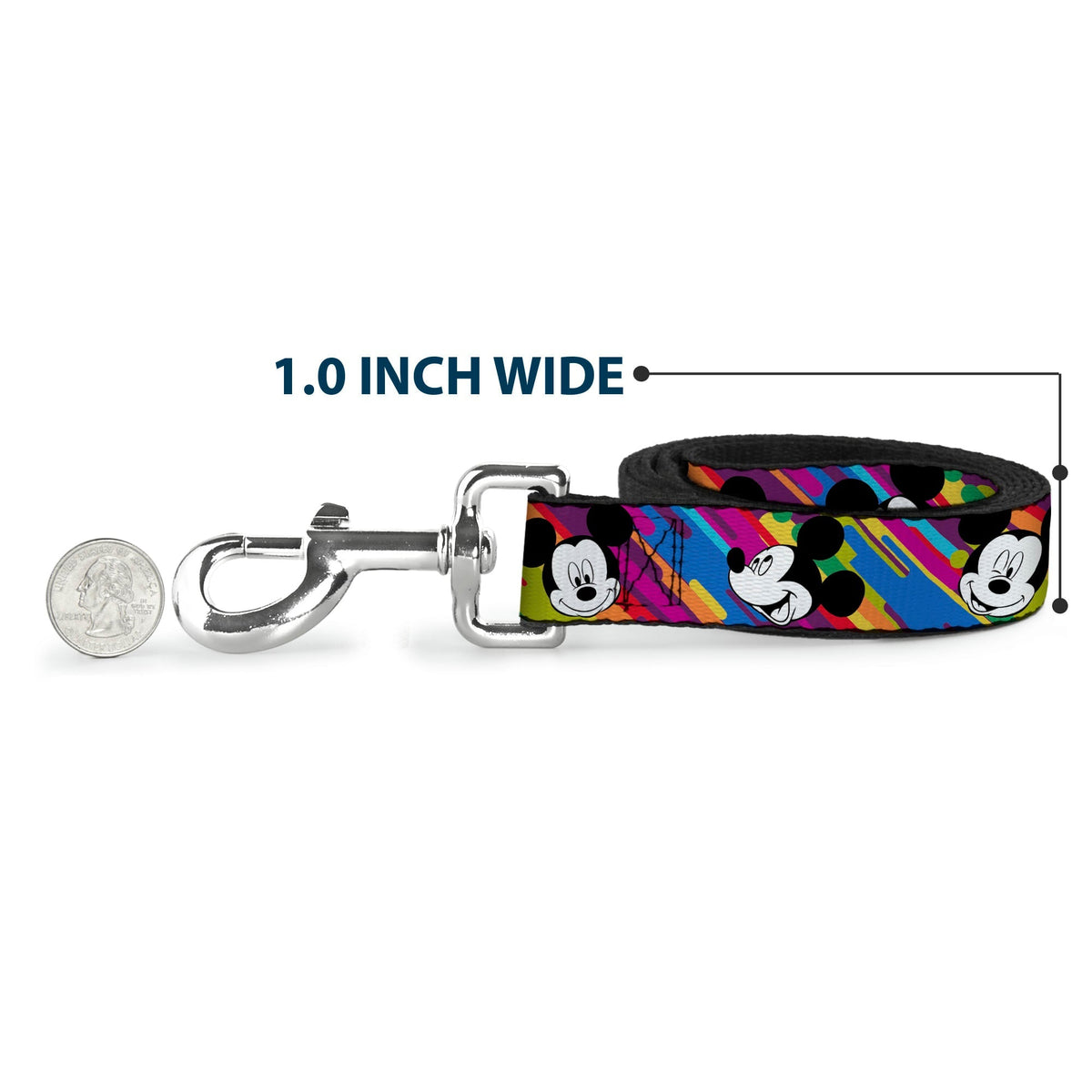 Dog Leash - Mickey Mouse Expressions Multi Color White/Black 
