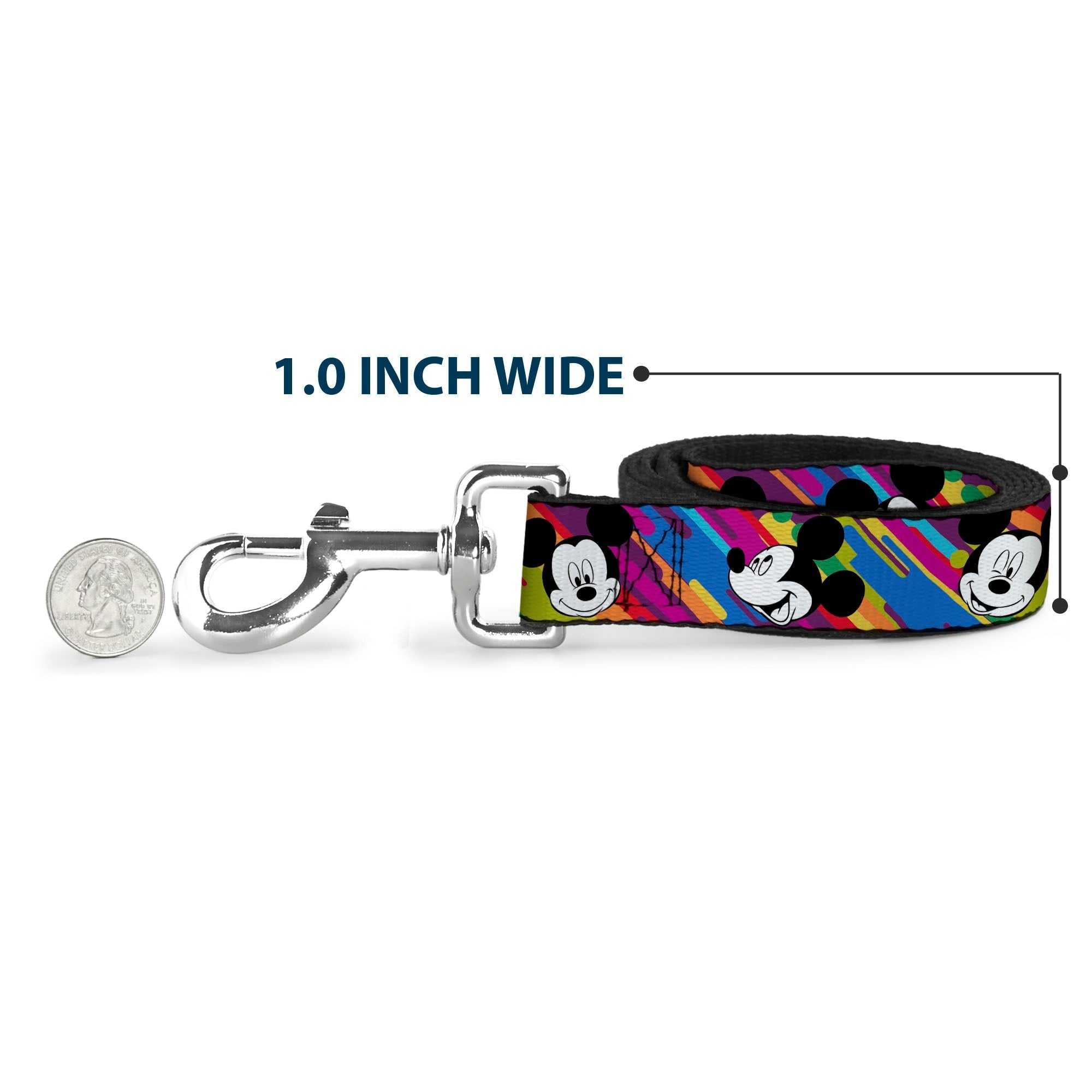 Dog Leash - Mickey Mouse Expressions Multi Color White/Black 