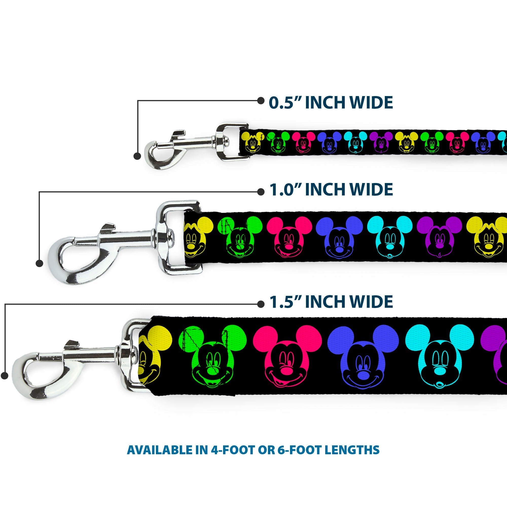 Dog Leash - Mickey Expressions Black/Multi Neon 