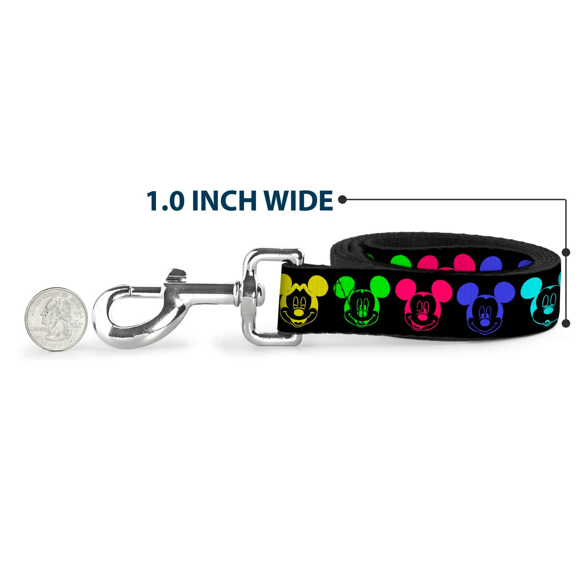 Dog Leash - Mickey Expressions Black/Multi Neon 