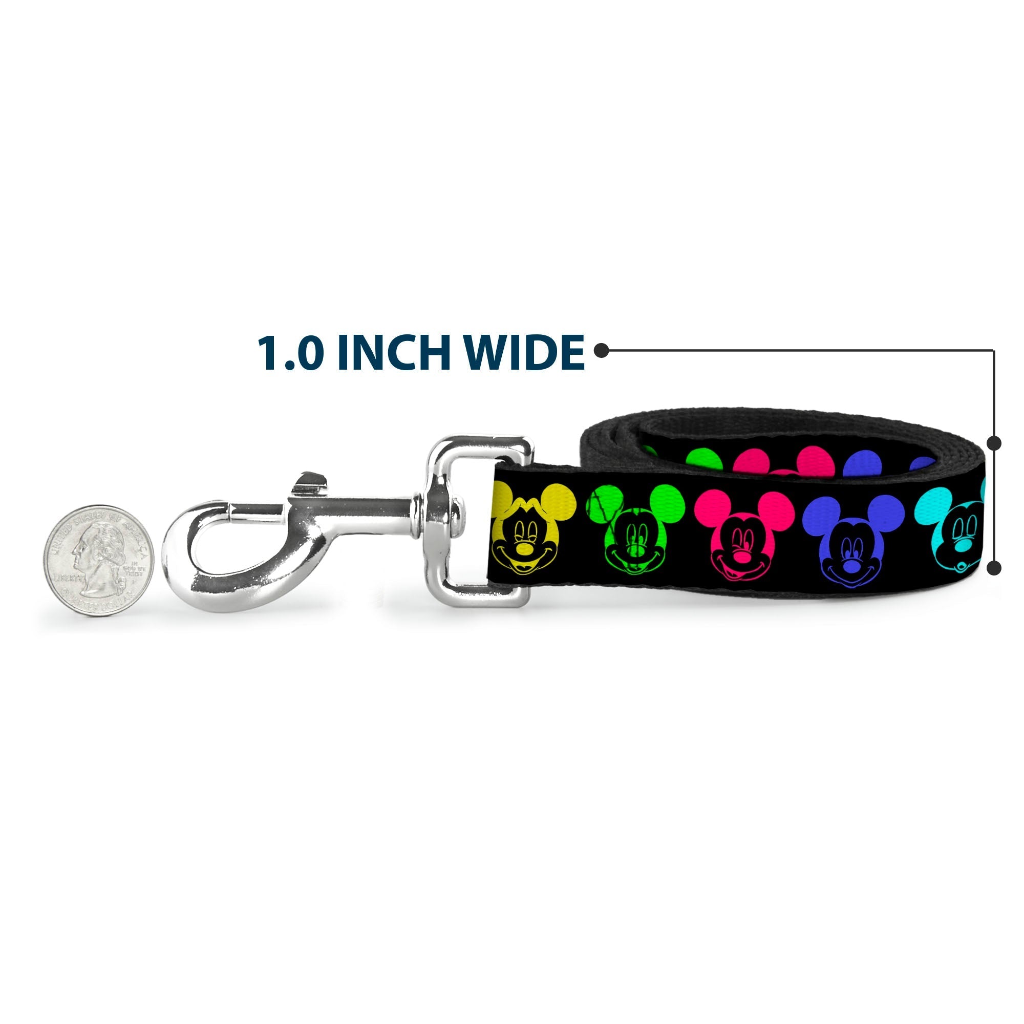 Dog Leash - Mickey Expressions Black/Multi Neon 