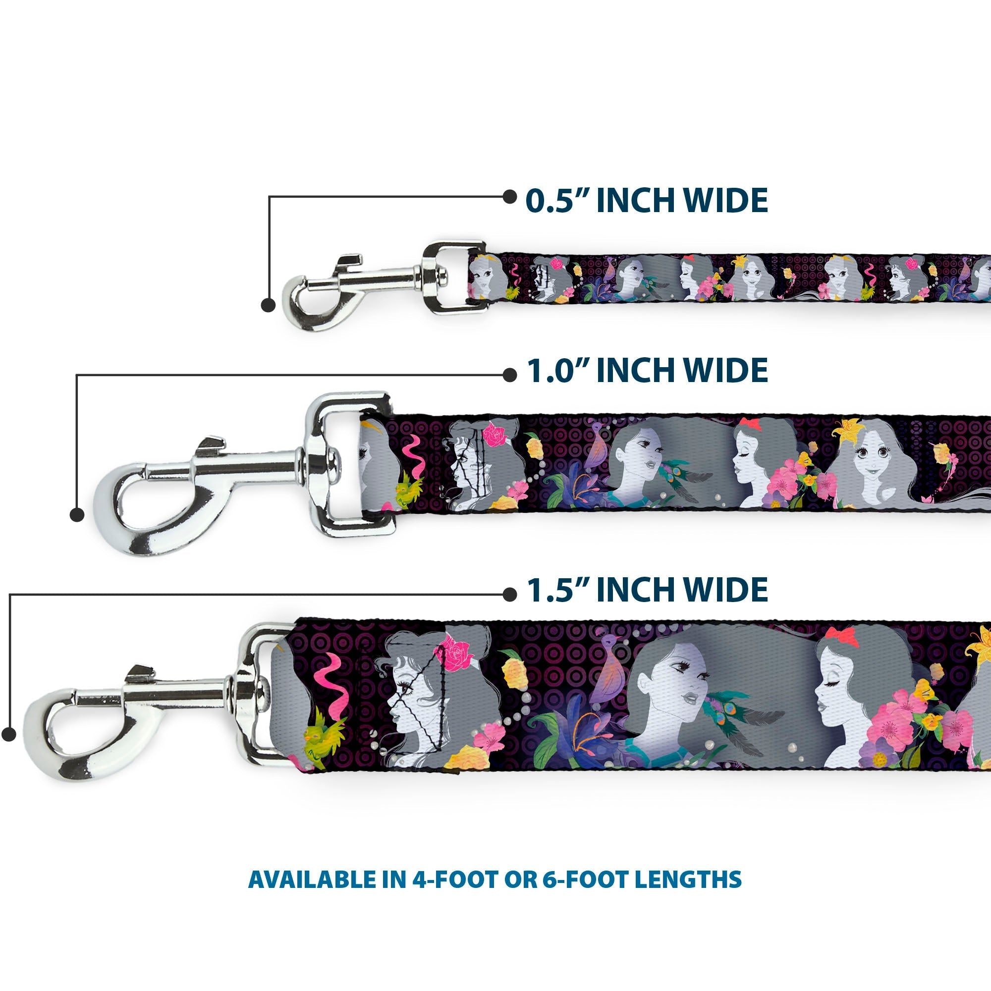 Dog Leash - Princess Silhouettes Dots Black/Purple/Gray/Multi Color 