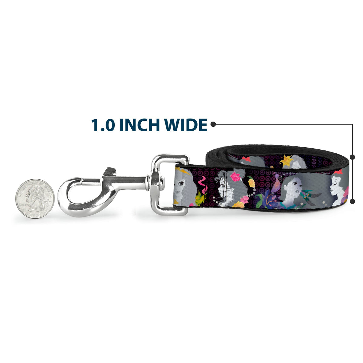 Dog Leash - Princess Silhouettes Dots Black/Purple/Gray/Multi Color 