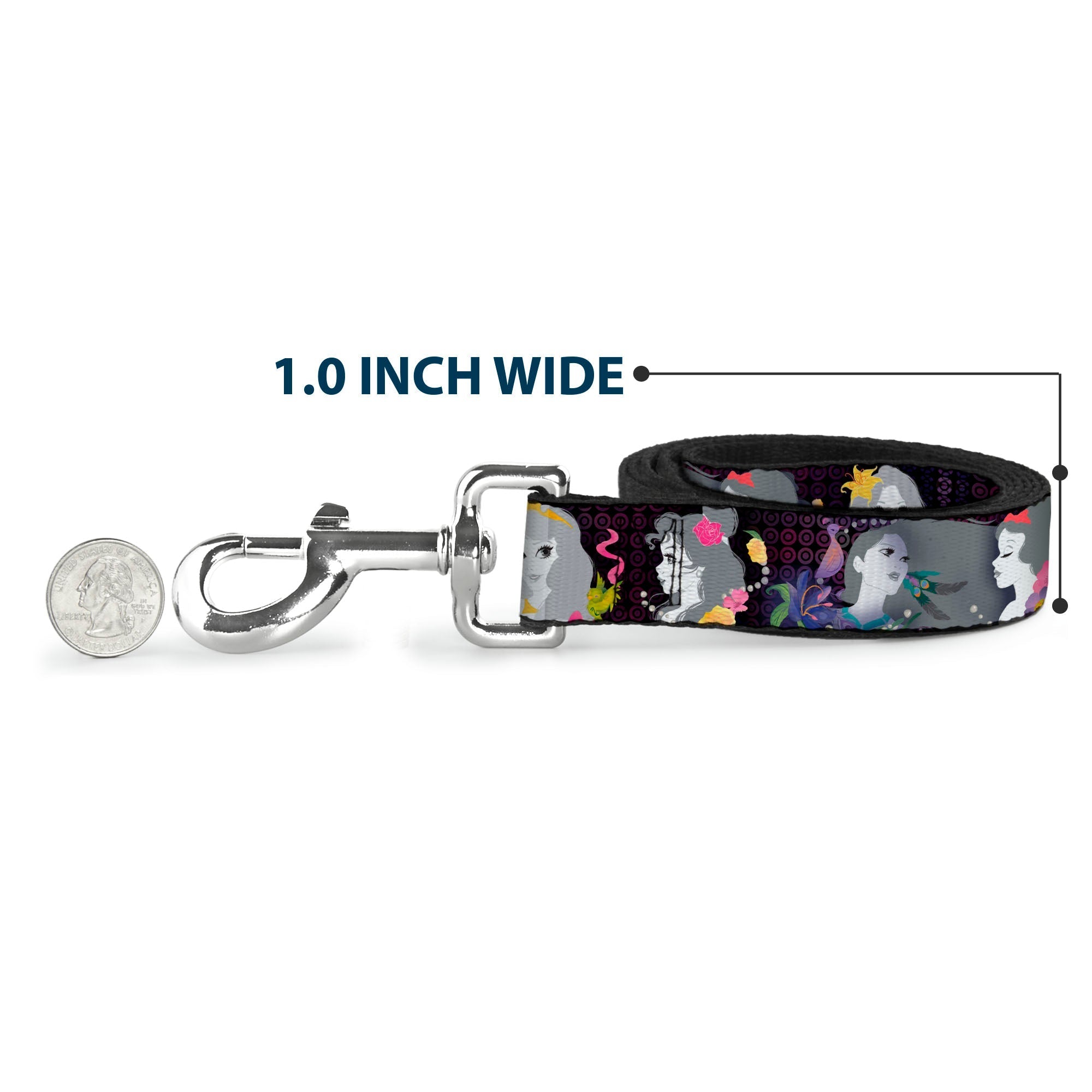 Dog Leash - Princess Silhouettes Dots Black/Purple/Gray/Multi Color 