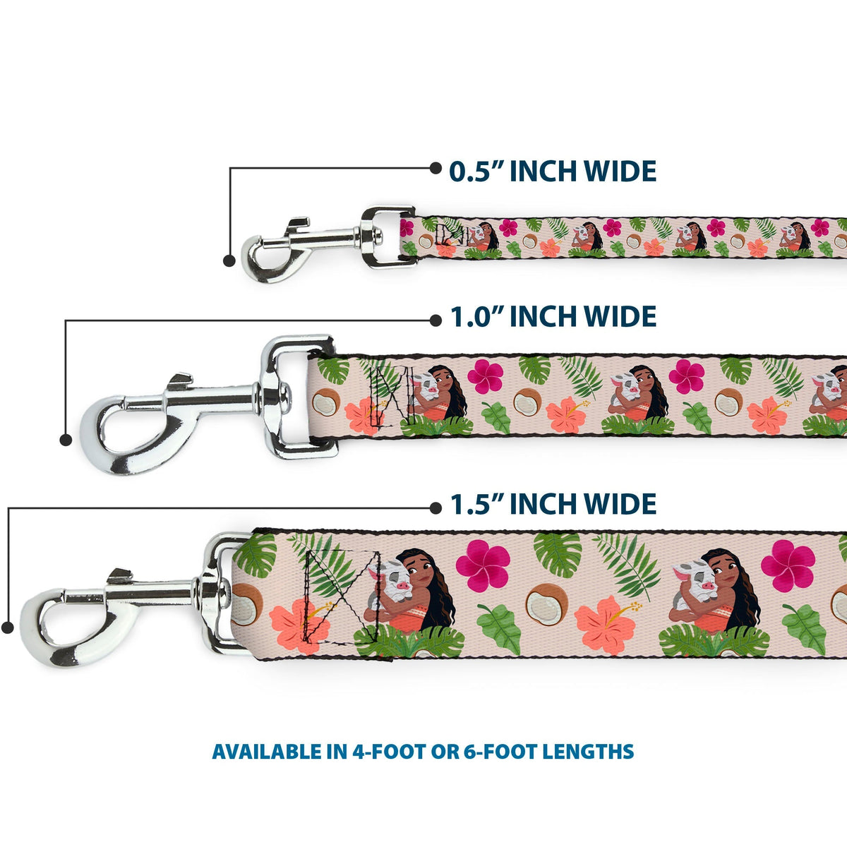 Dog Leash - Moana Hugging Pua Pose and Tropical Flora Beige 