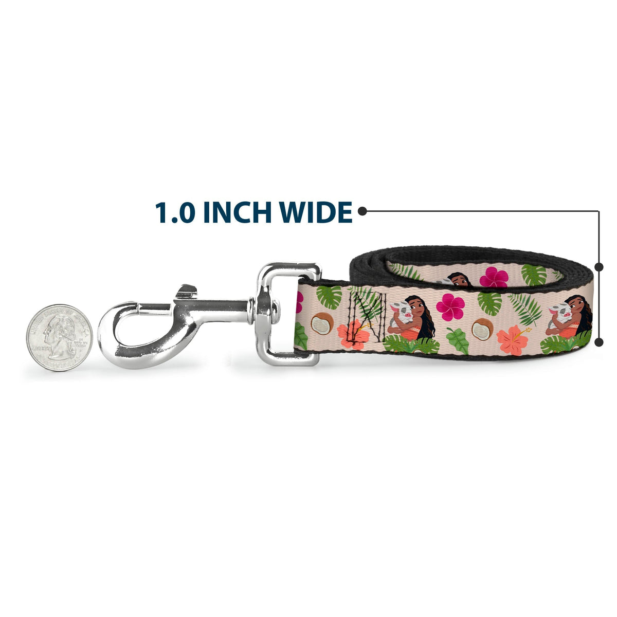 Dog Leash - Moana Hugging Pua Pose and Tropical Flora Beige 
