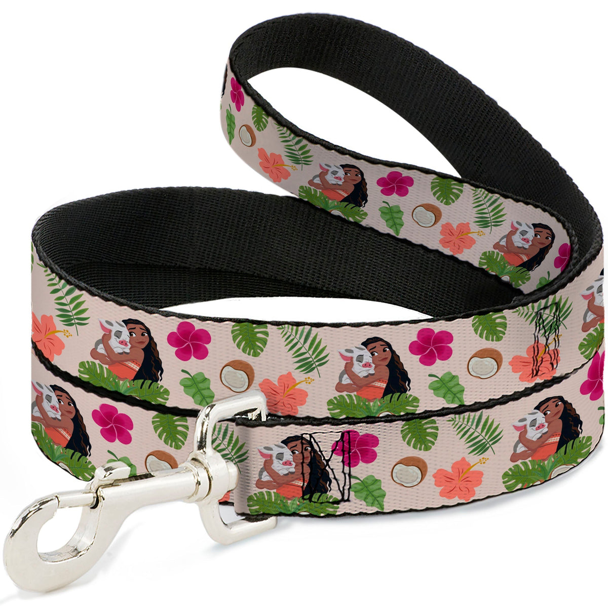 Dog Leash - Moana Hugging Pua Pose and Tropical Flora Beige 
