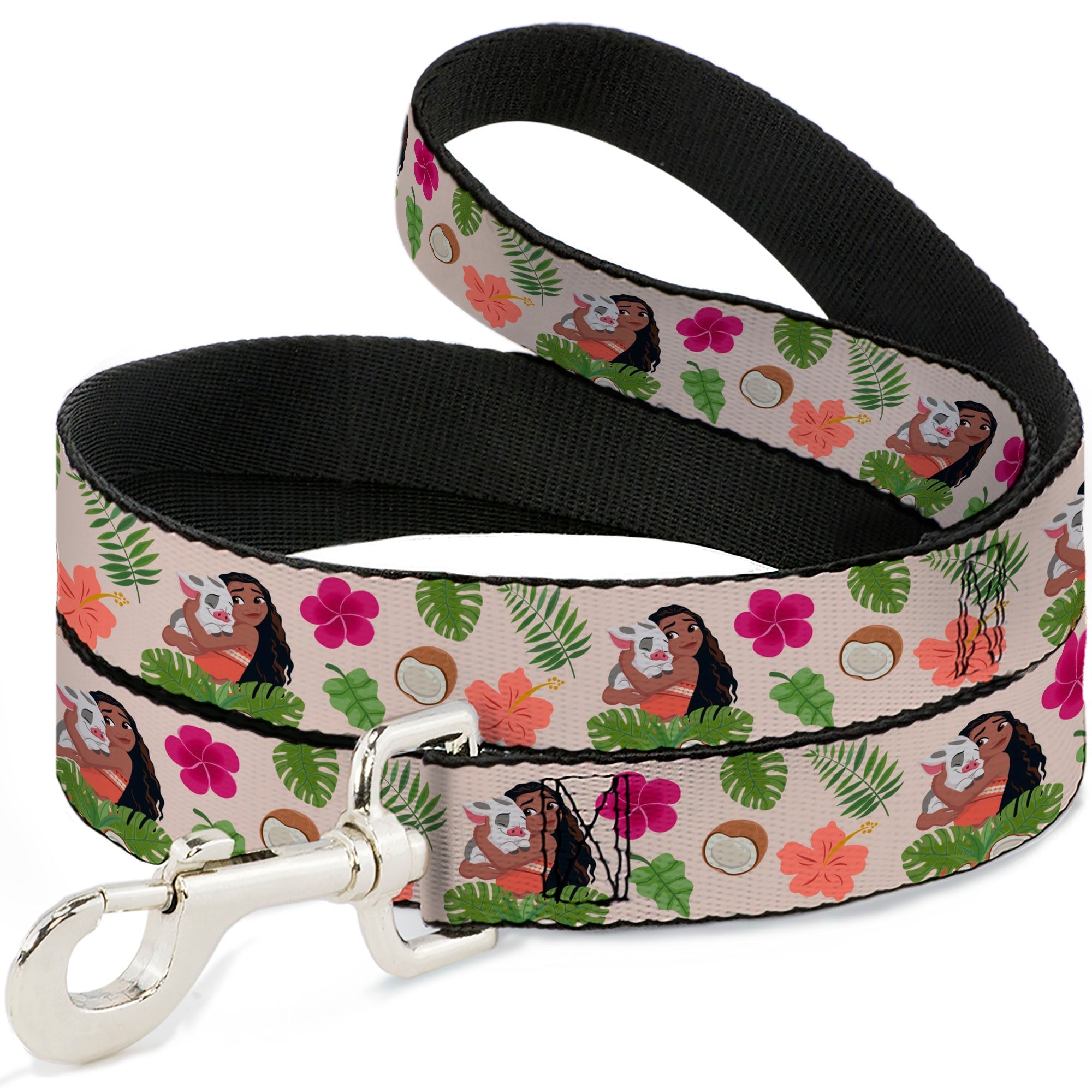 Dog Leash - Moana Hugging Pua Pose and Tropical Flora Beige 