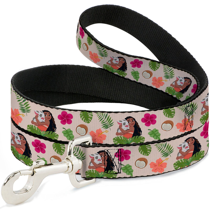 Dog Leash - Moana Hugging Pua Pose and Tropical Flora Beige 