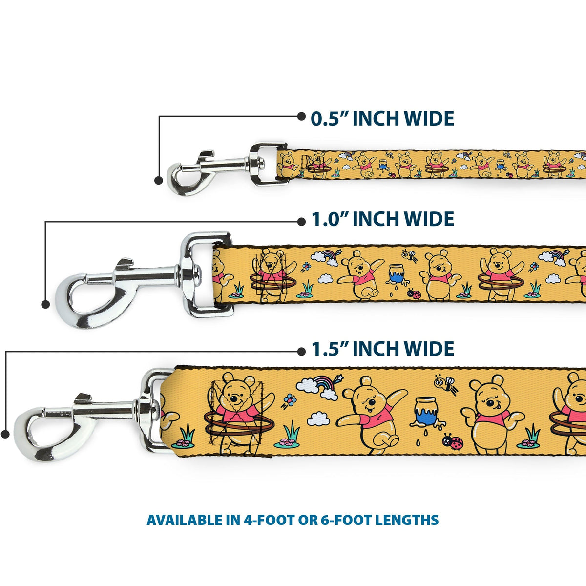Dog Leash - Winnie the Pooh Happy Poses Golden Yellow 