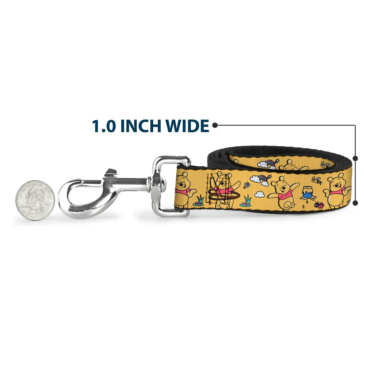 Dog Leash - Winnie the Pooh Happy Poses Golden Yellow 