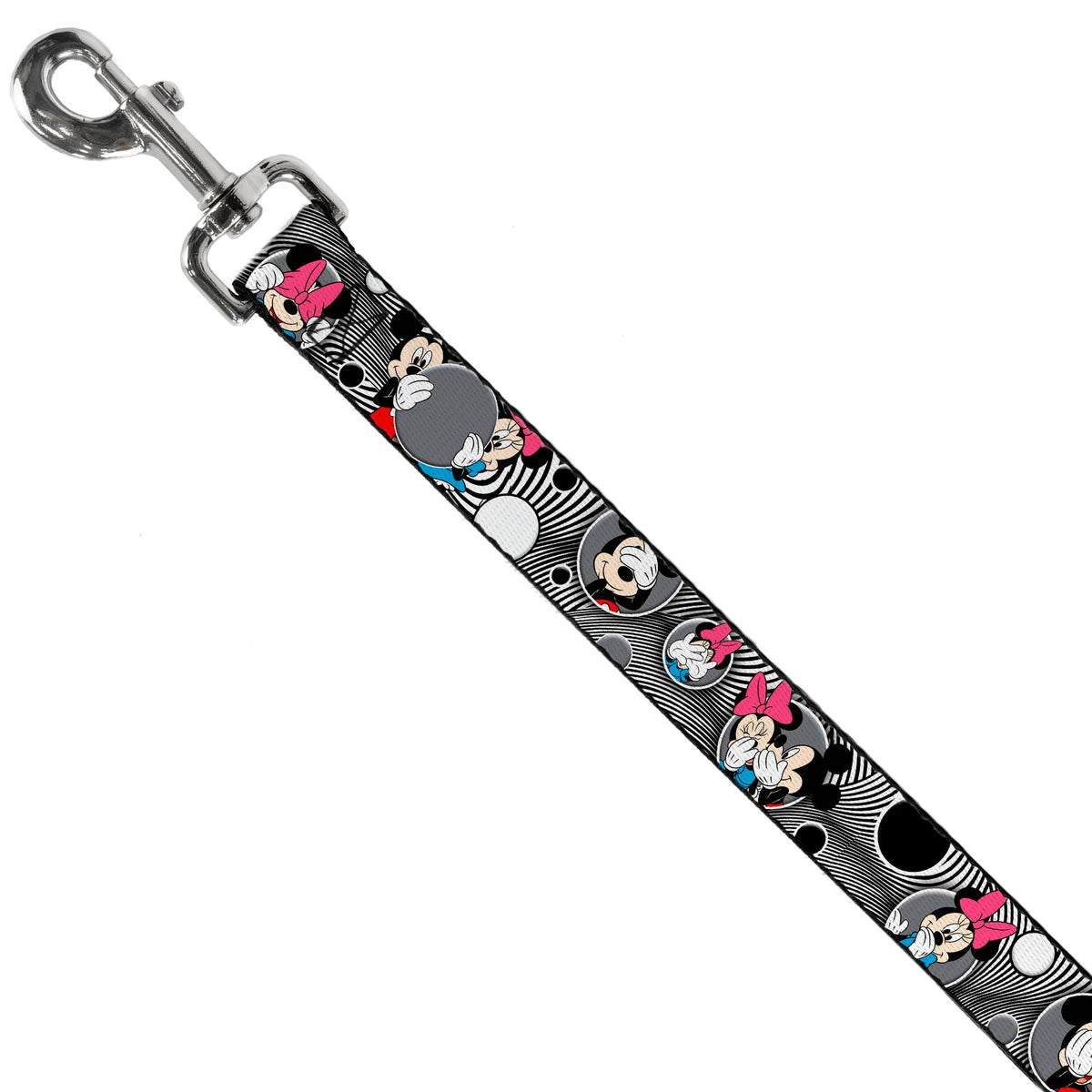 Dog Leash - Mickey & Minnie Peek-a-Boo Expressions Swirl Black/White 