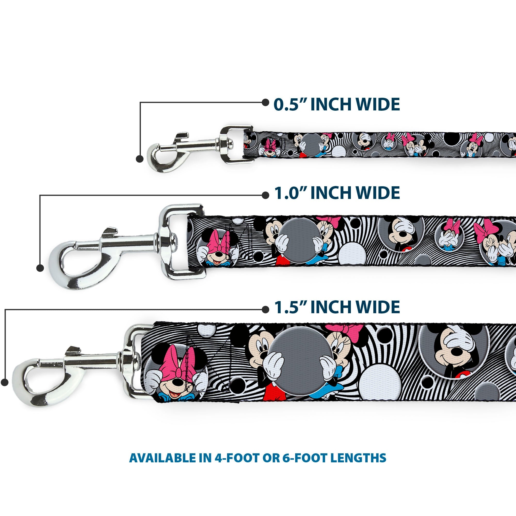 Dog Leash - Mickey & Minnie Peek-a-Boo Expressions Swirl Black/White