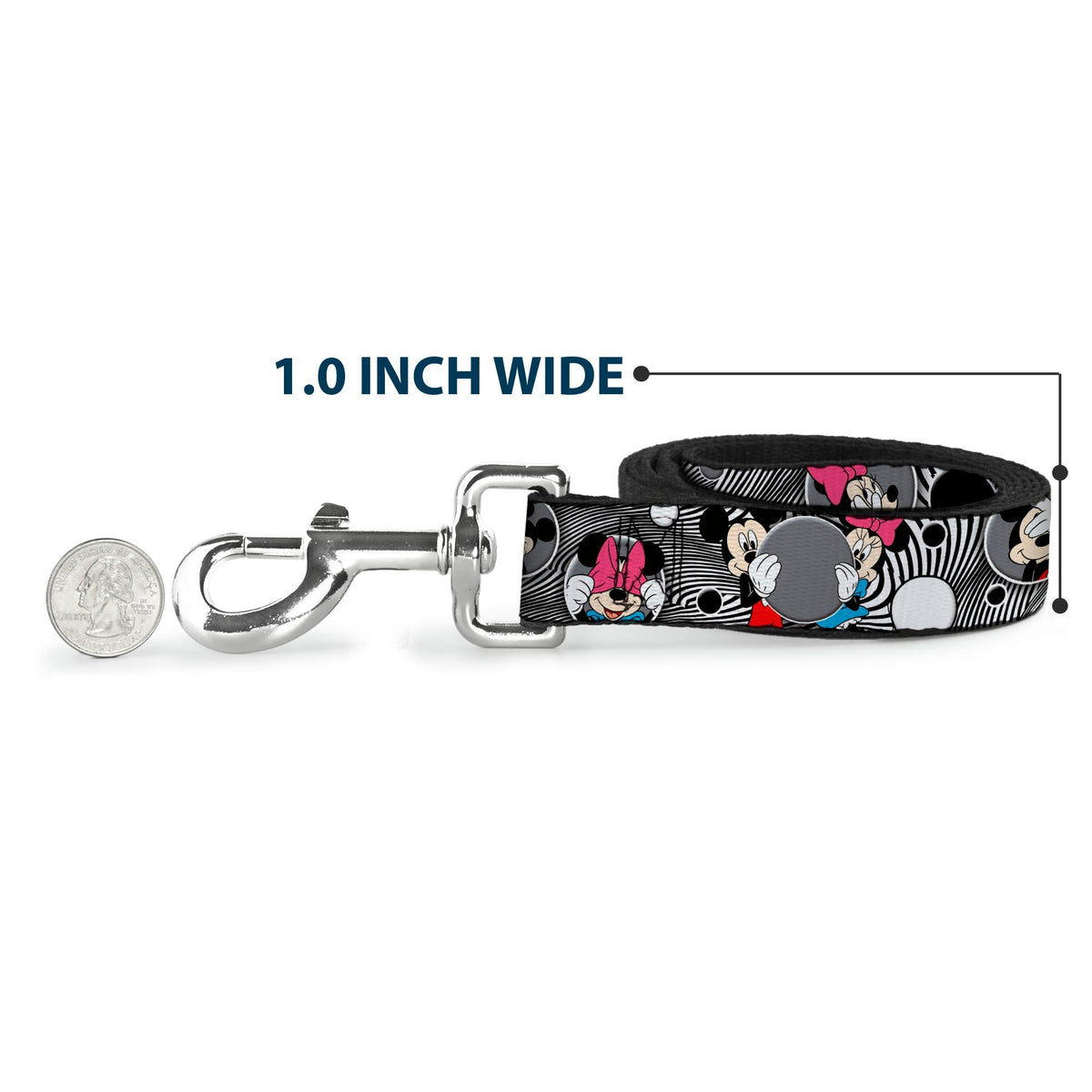 Dog Leash - Mickey & Minnie Peek-a-Boo Expressions Swirl Black/White 