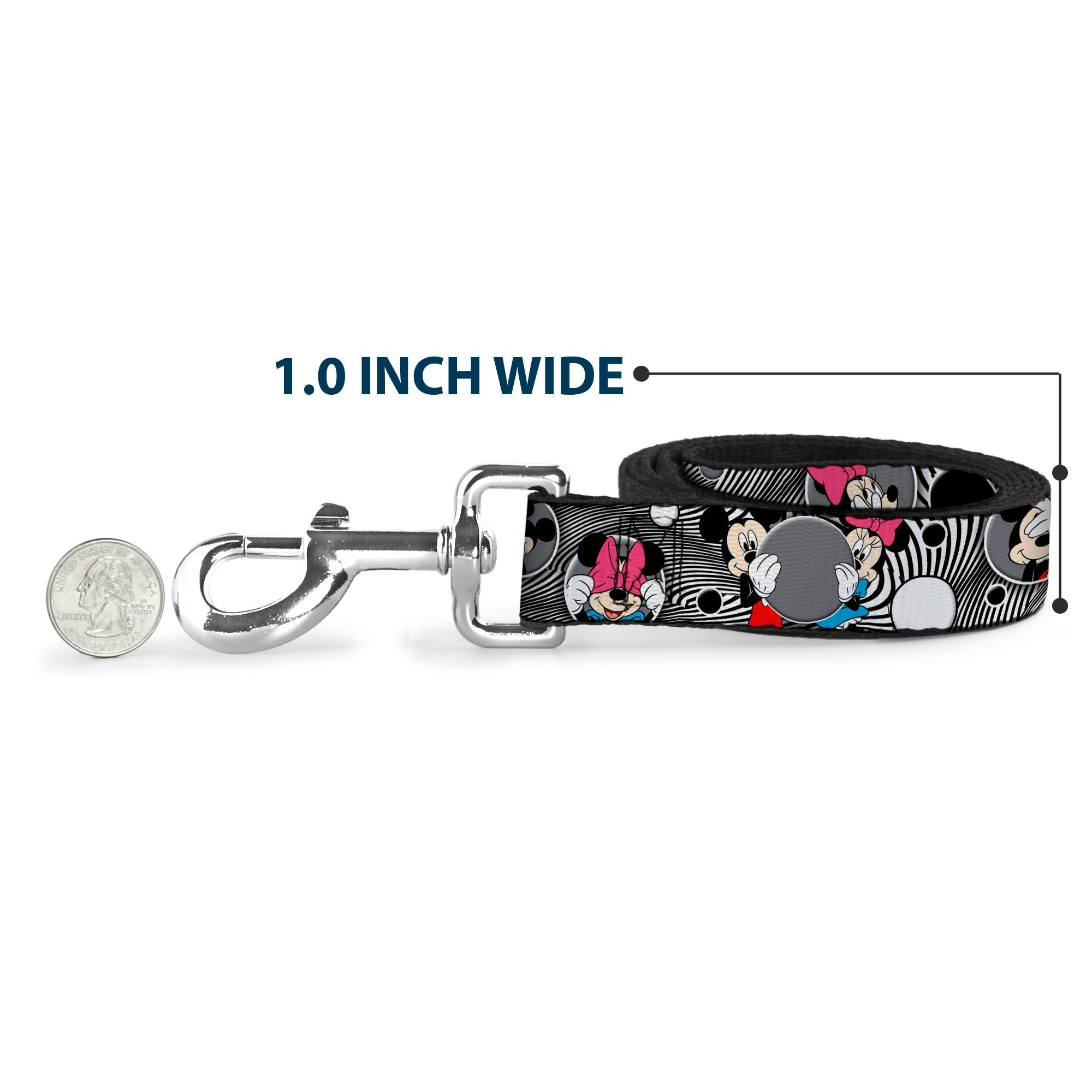Dog Leash - Mickey & Minnie Peek-a-Boo Expressions Swirl Black/White 