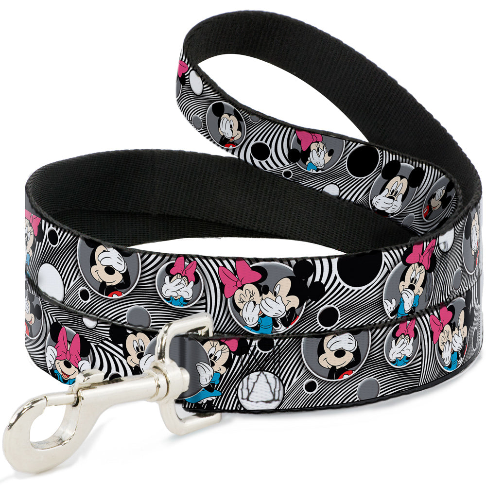 Dog Leash - Mickey & Minnie Peek-a-Boo Expressions Swirl Black/White 