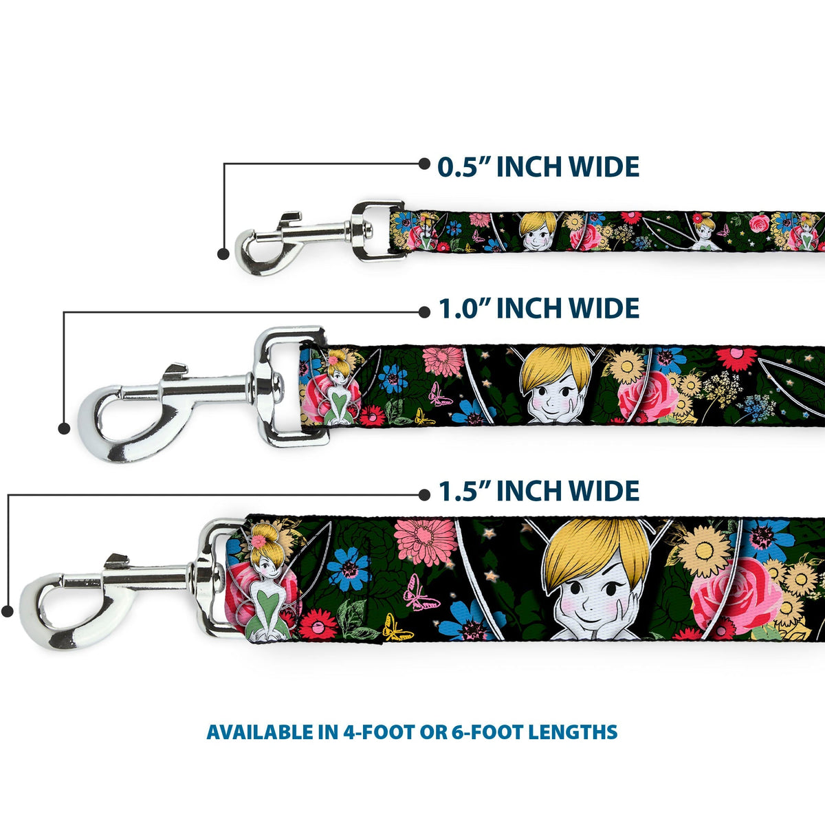Dog Leash - Tinker Bell Poses/Sleeping Floral Collage 