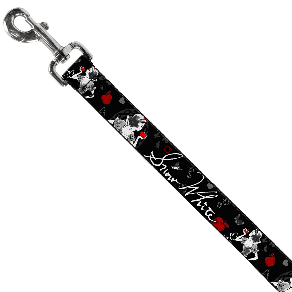Dog Leash - SNOW WHITE Apple Poses/Butterflies Black/Gray/Red 
