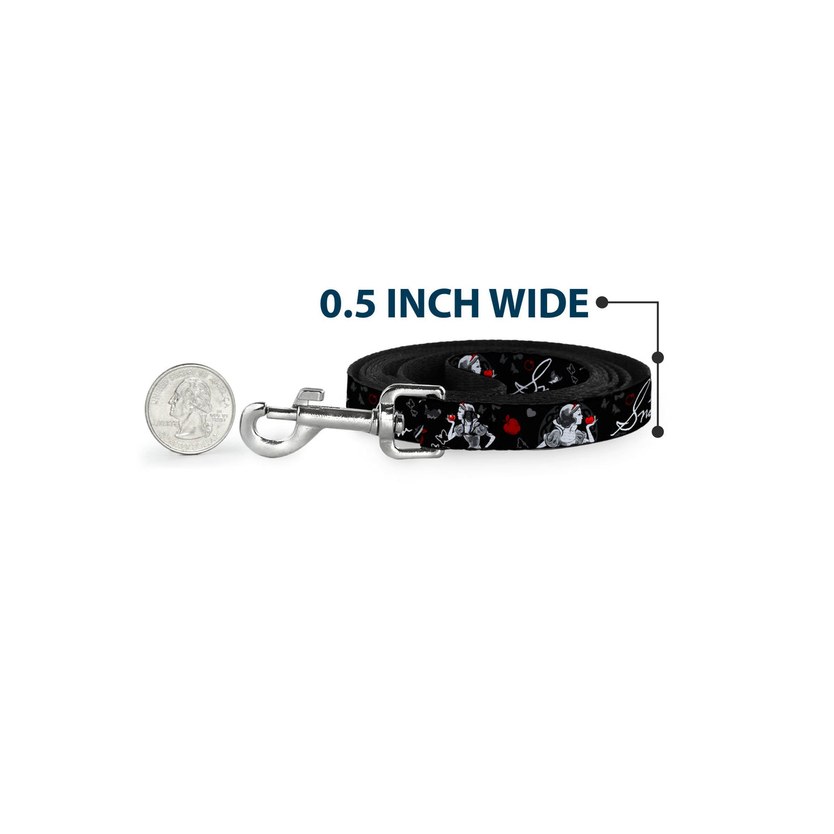 Dog Leash - SNOW WHITE Apple Poses/Butterflies Black/Gray/Red 