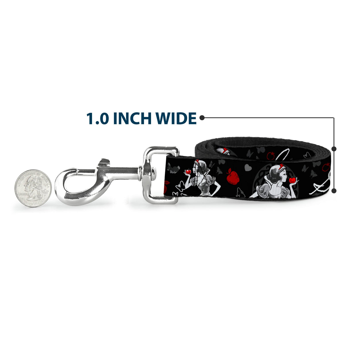 Dog Leash - SNOW WHITE Apple Poses/Butterflies Black/Gray/Red 