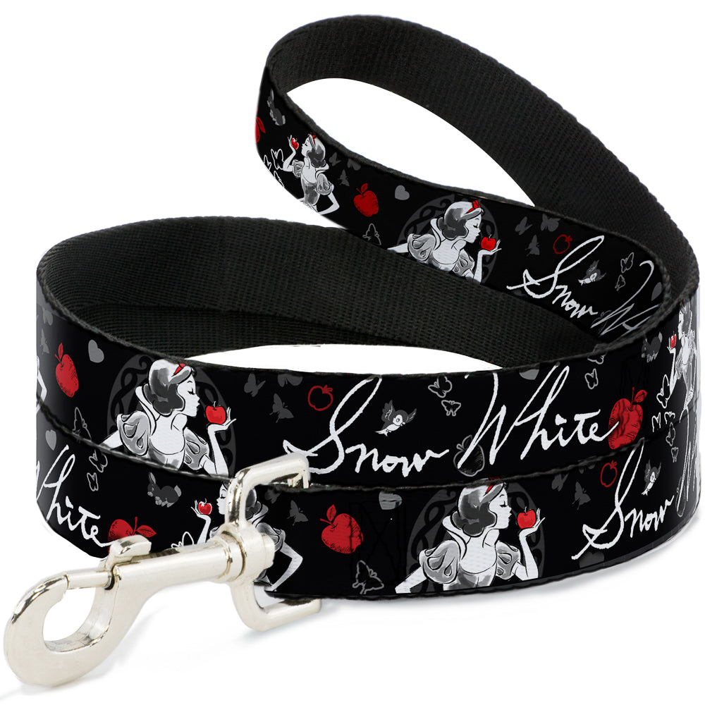 Dog Leash - SNOW WHITE Apple Poses/Butterflies Black/Gray/Red 