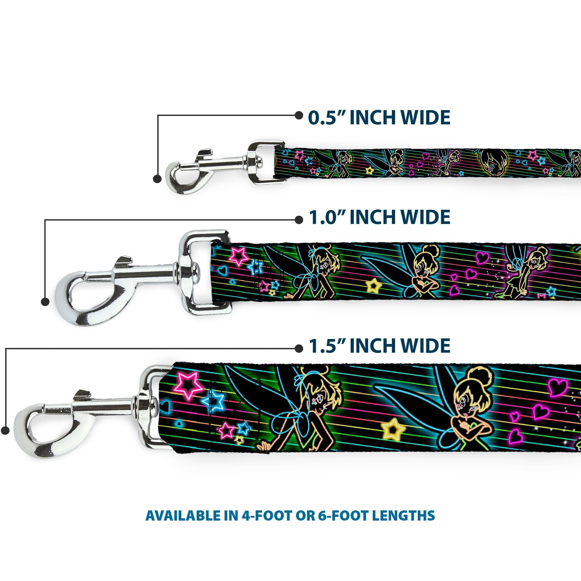 Dog Leash - Electric Tinkerbell Poses/Stripes Black/Multi Neon 