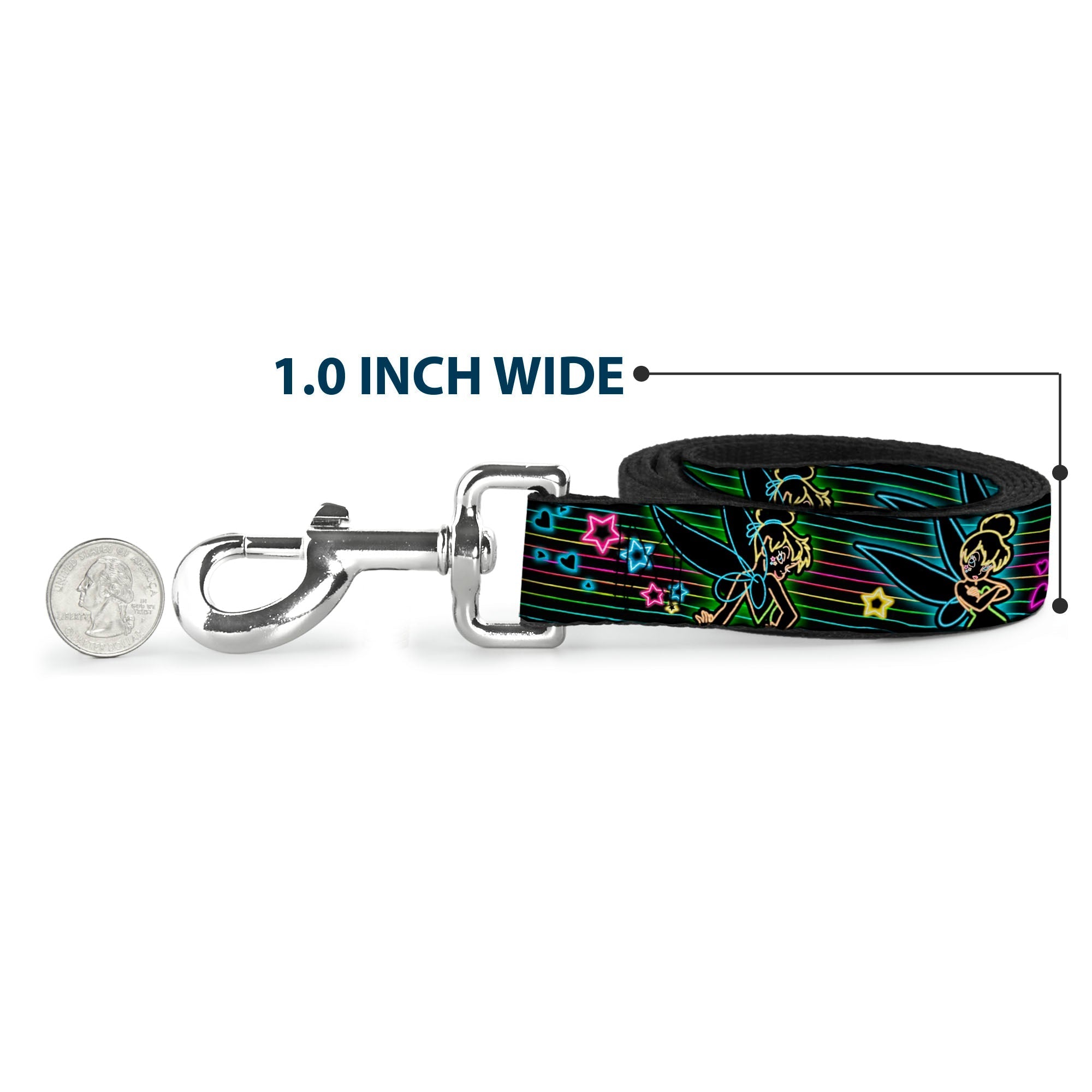 Dog Leash - Electric Tinkerbell Poses/Stripes Black/Multi Neon 