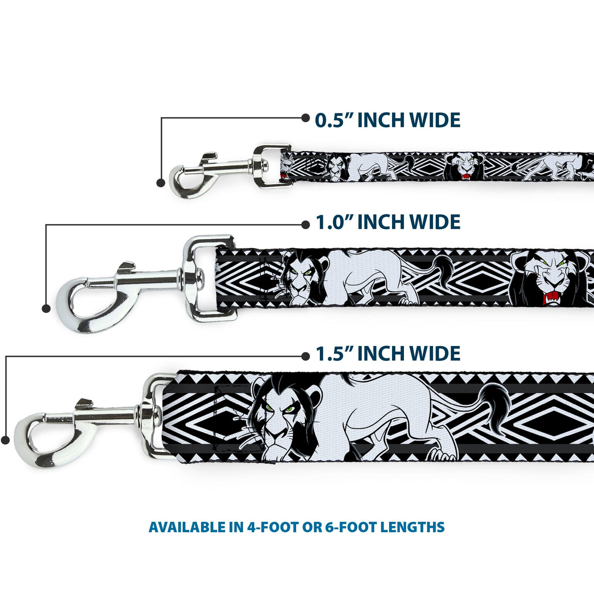Dog Leash - Lion King Scar Poses White/Black 