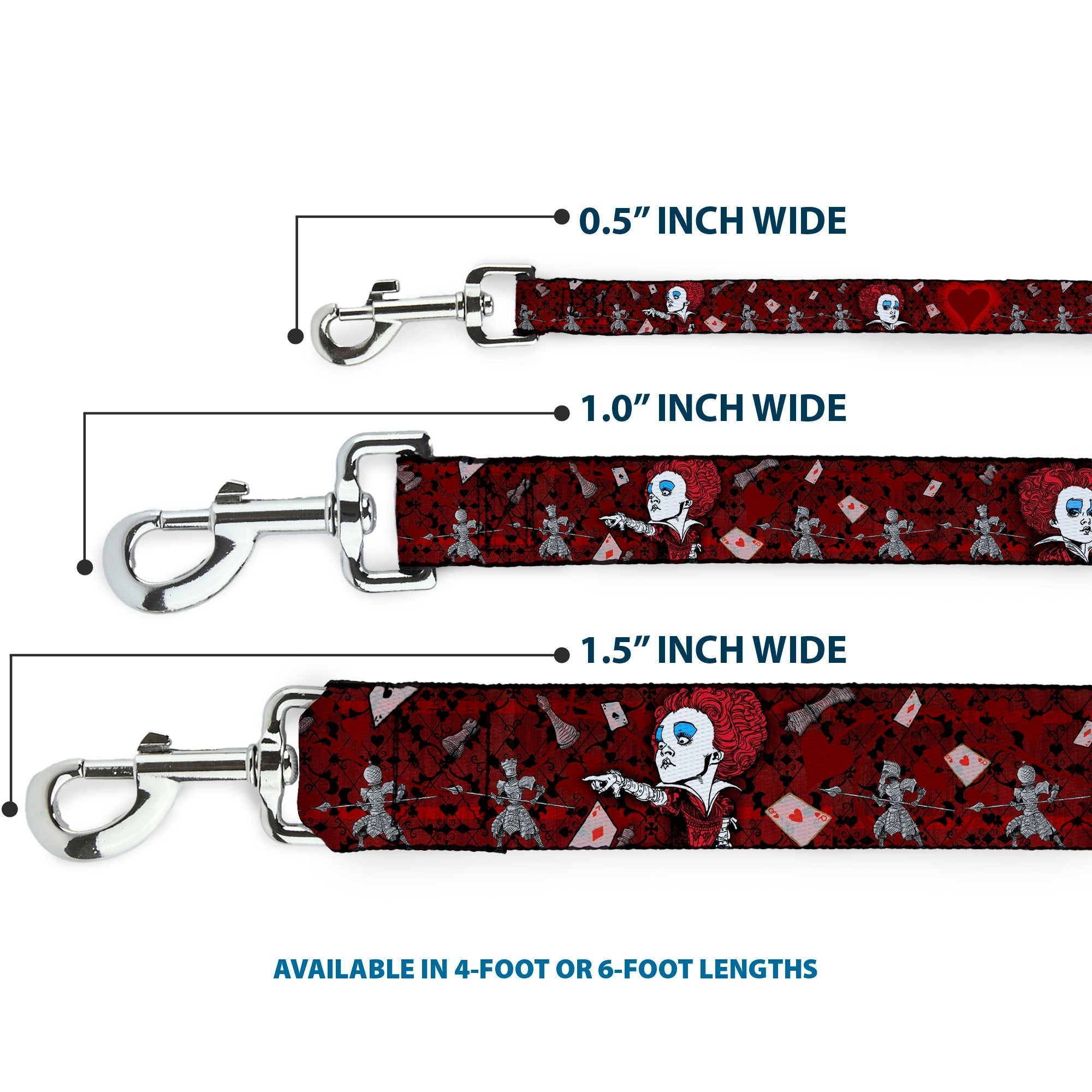 Dog Leash - Queen of Hearts Poses/Hearts/Cards Reds/Black 