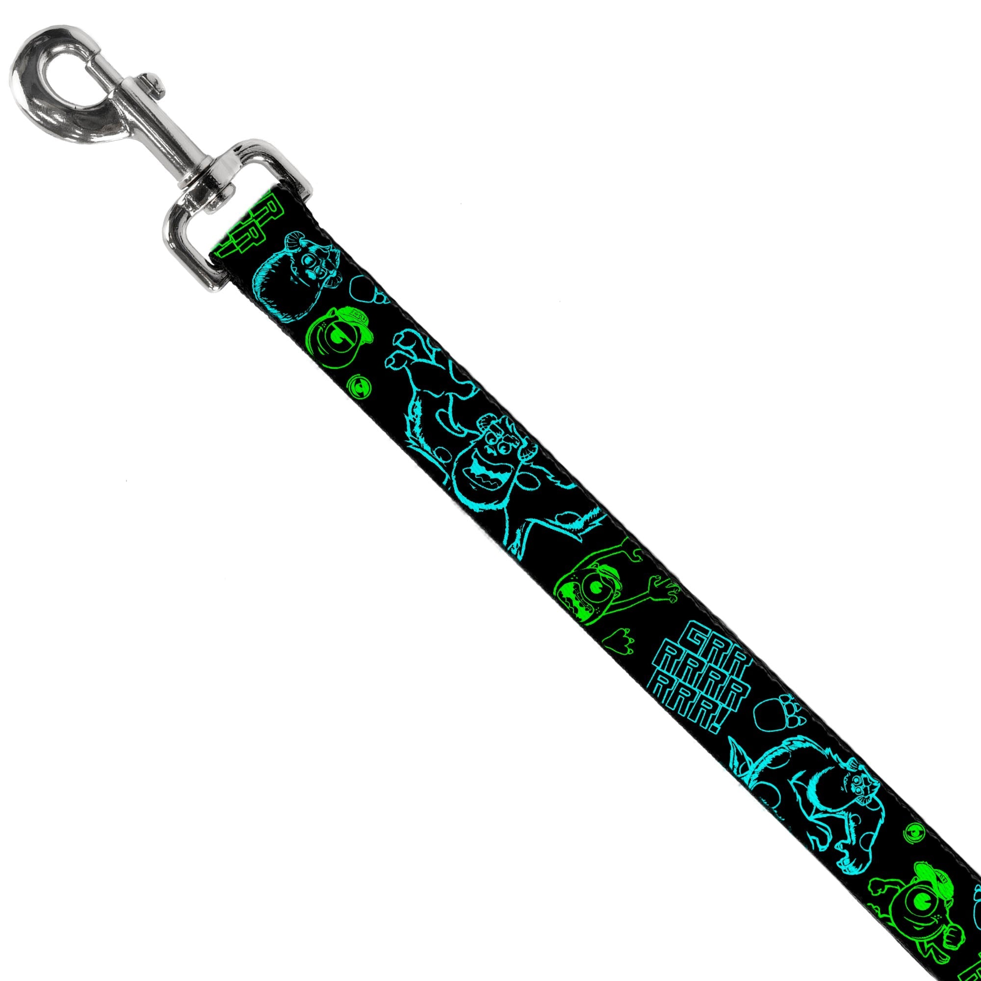 Dog Leash - Monsters Inc. Sully & Mike Poses/GRRRRR! Black/Turquoise/Green 