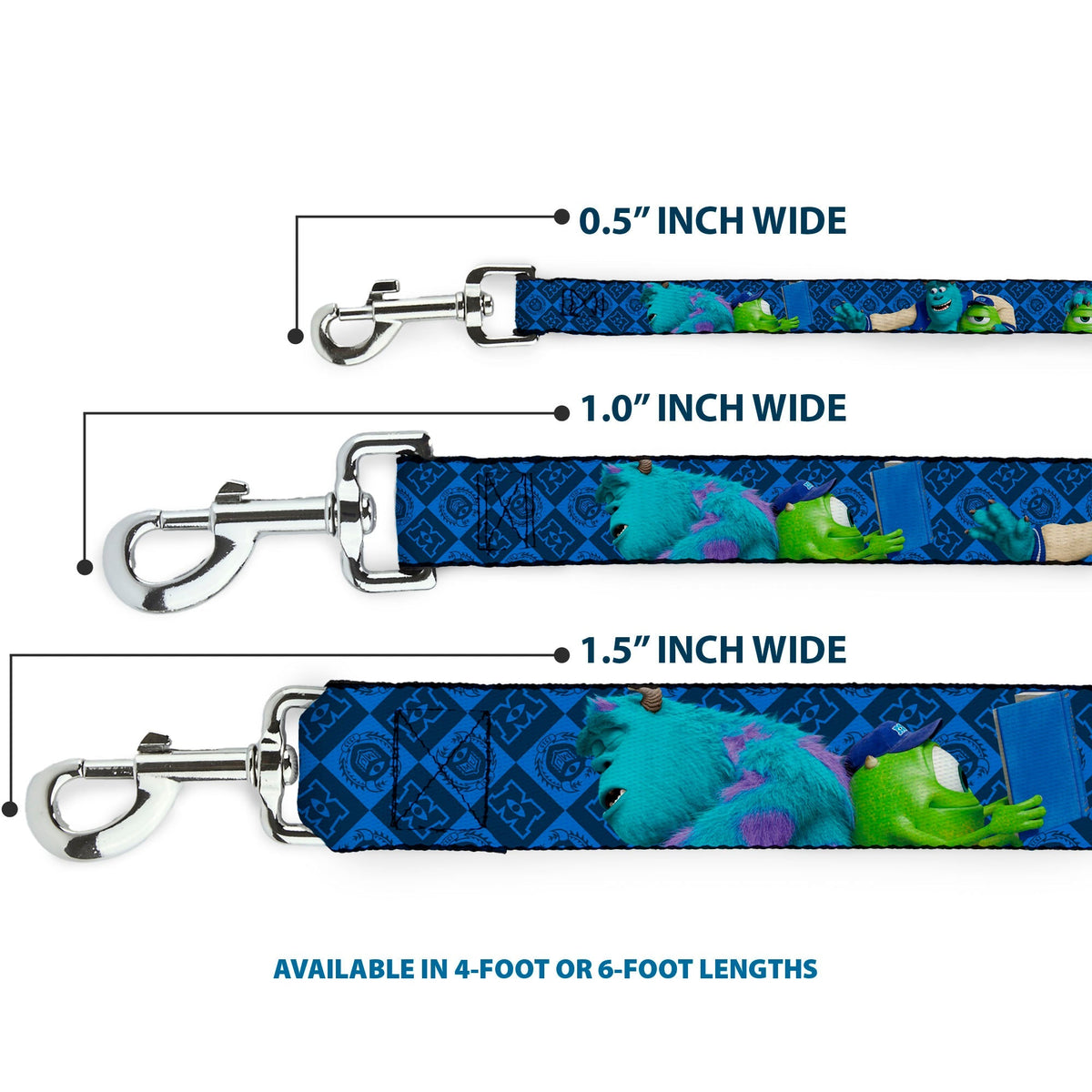 Dog Leash - Monsters University Sulley & Mike Poses/Checkers Blue 