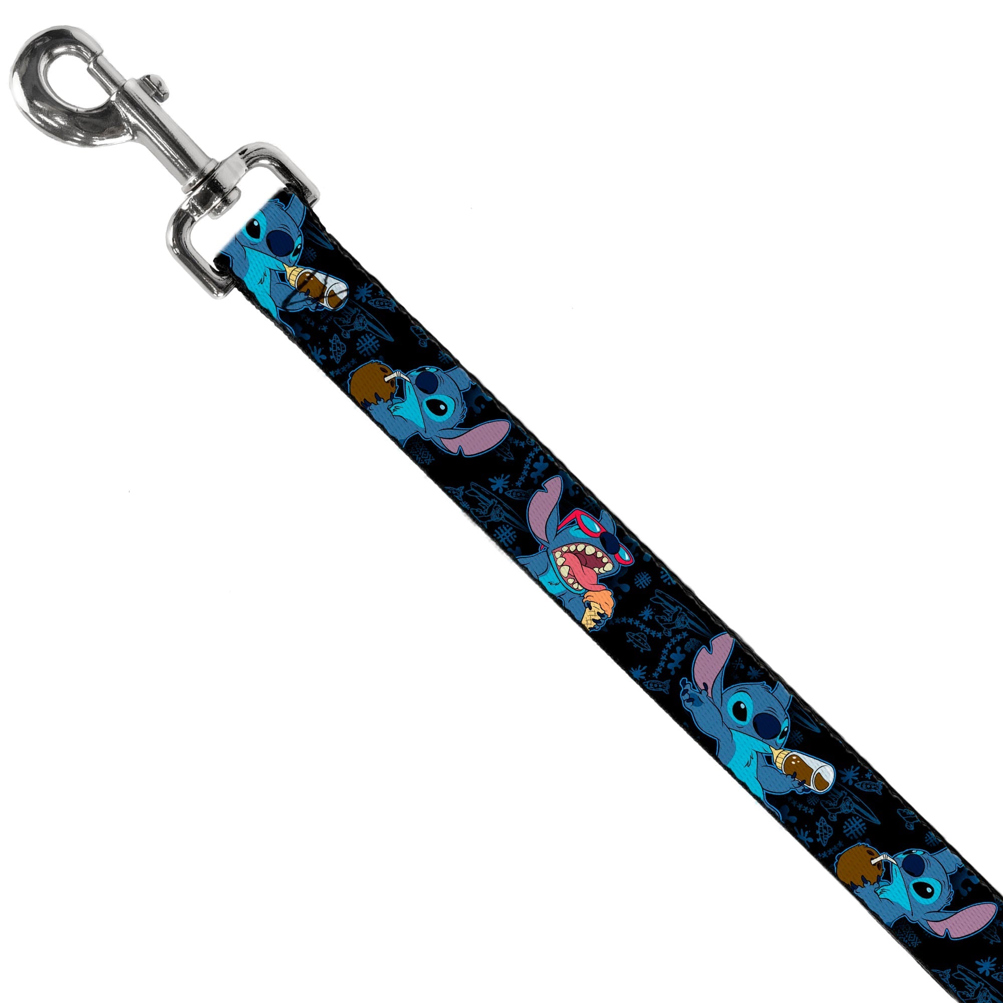 Dog Leash - Stitch Snacking Poses Black/Blue 