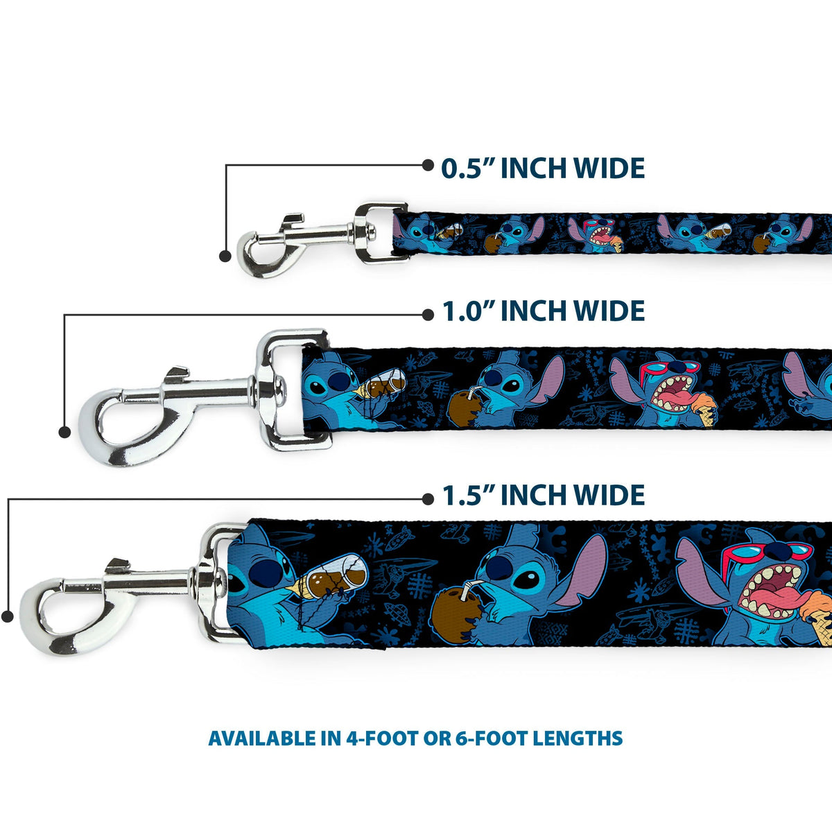 Dog Leash - Stitch Snacking Poses Black/Blue 