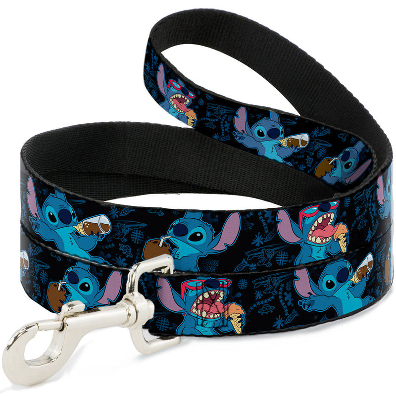 Dog Leash - Stitch Snacking Poses Black/Blue 