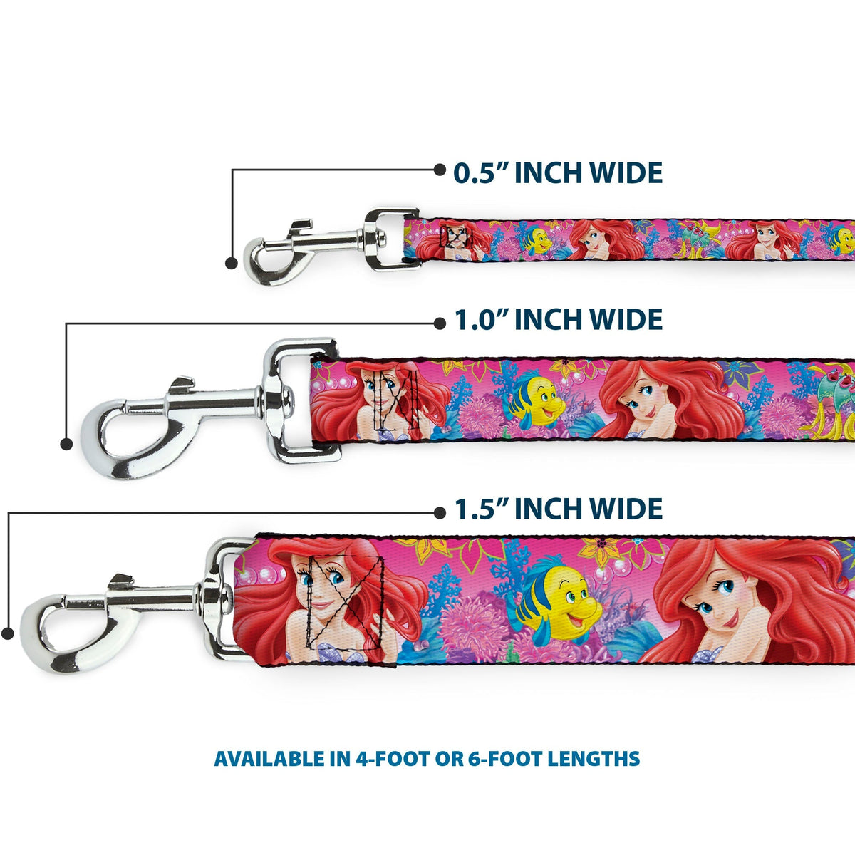 Dog Leash - Ariel/Flounder/Fish Trio Poses Pinks 