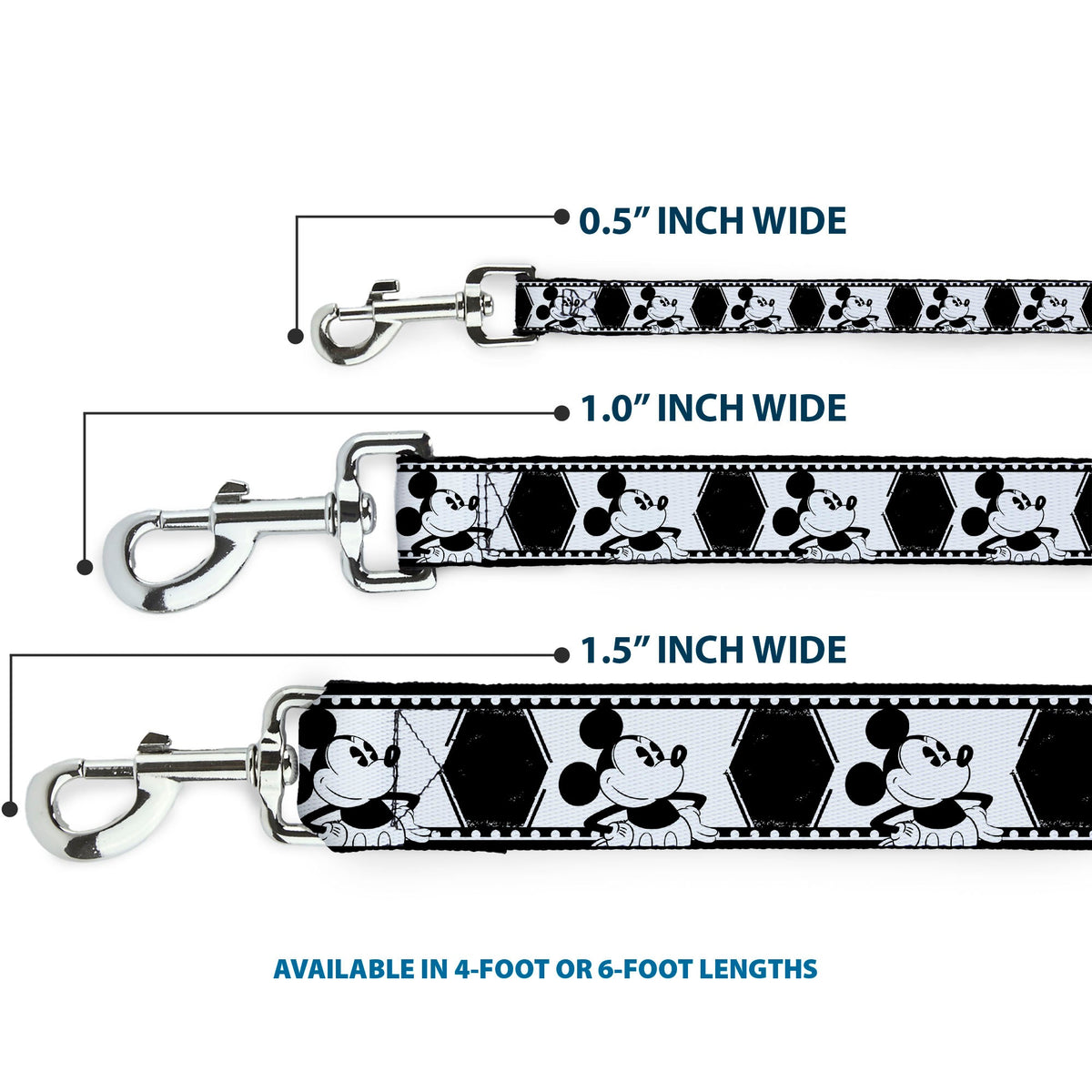 Dog Leash - Mickey Standing Pose Film Strip White/Black 