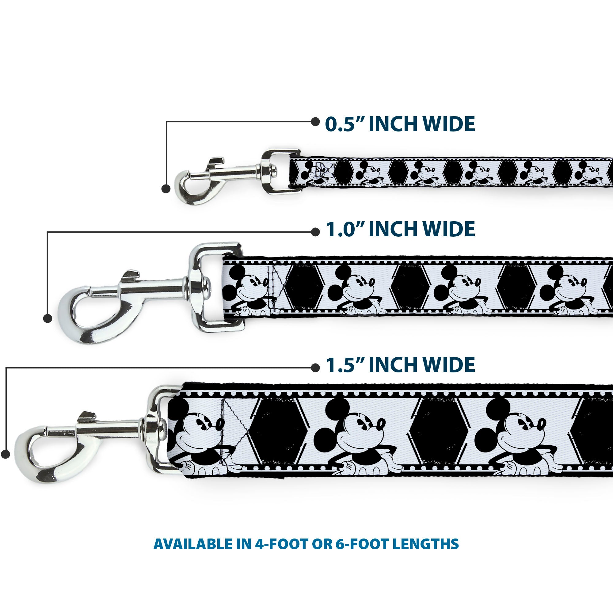 Dog Leash - Mickey Standing Pose Film Strip White/Black 