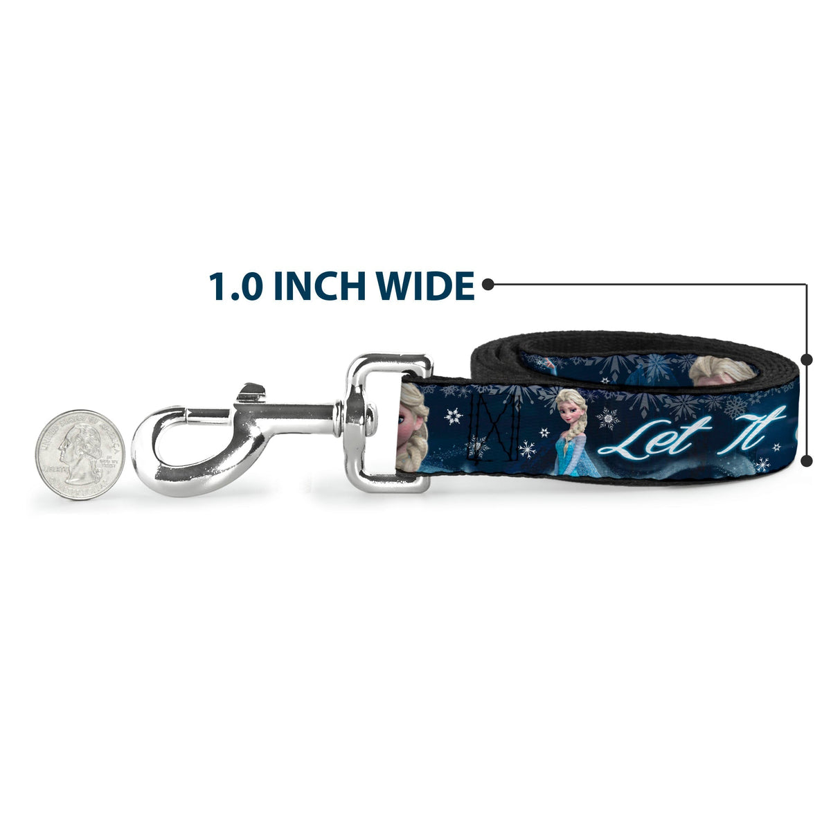 Dog Leash - Elsa the Snow Queen Poses/Snowflakes LET IT GO Blues/White 