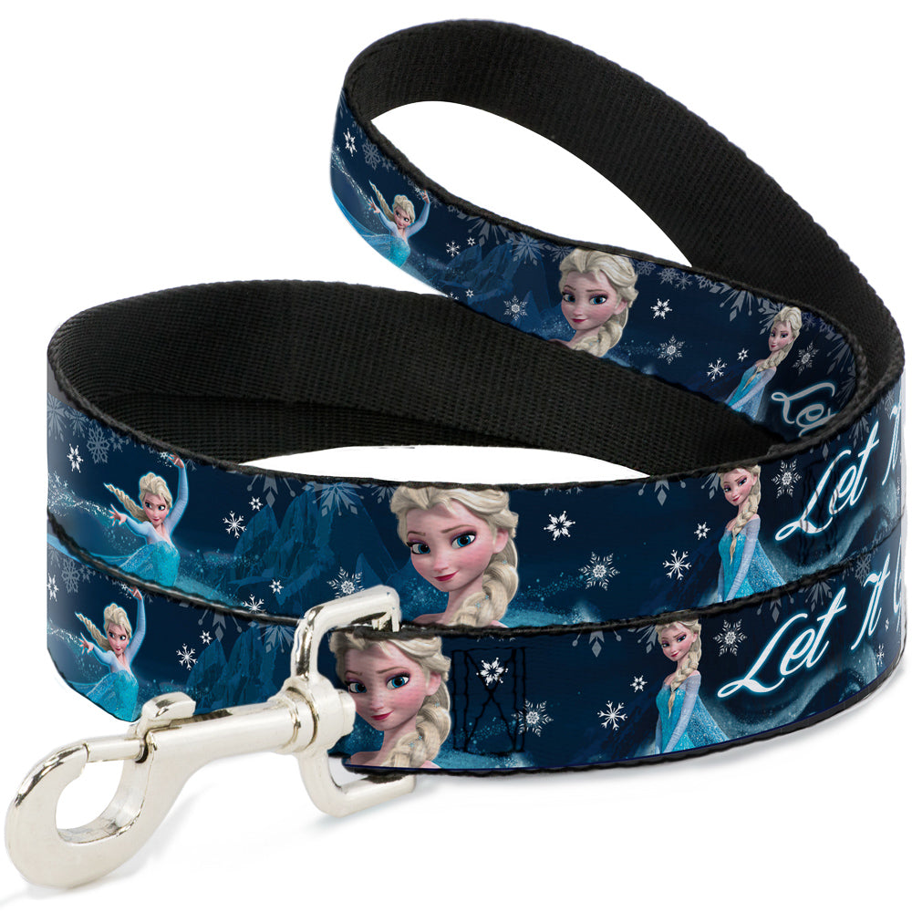 Dog Leash - Elsa the Snow Queen Poses/Snowflakes LET IT GO Blues/White 