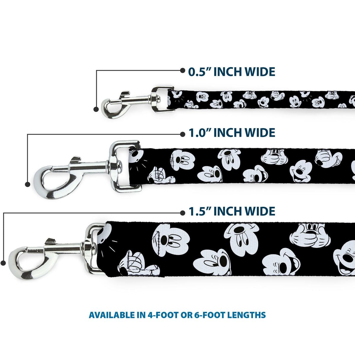 Dog Leash - Mickey Mouse Expressions Scattered Black/White 
