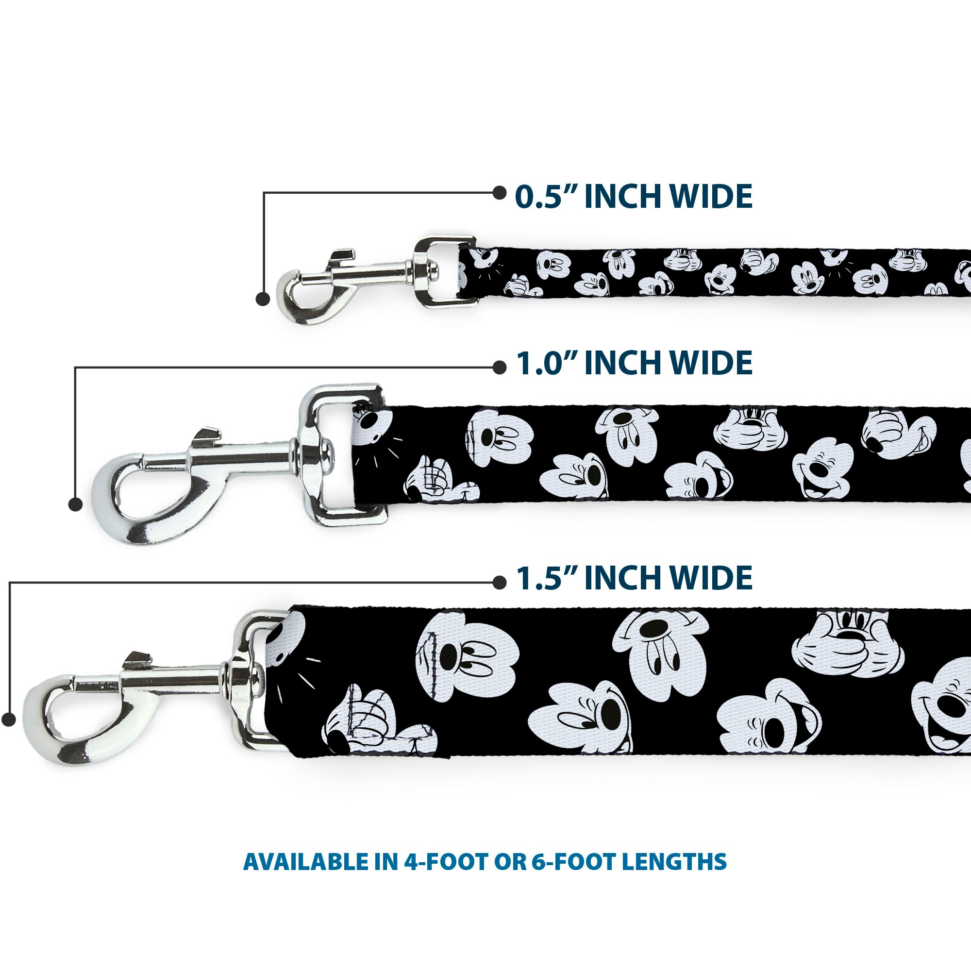 Dog Leash - Mickey Mouse Expressions Scattered Black/White 