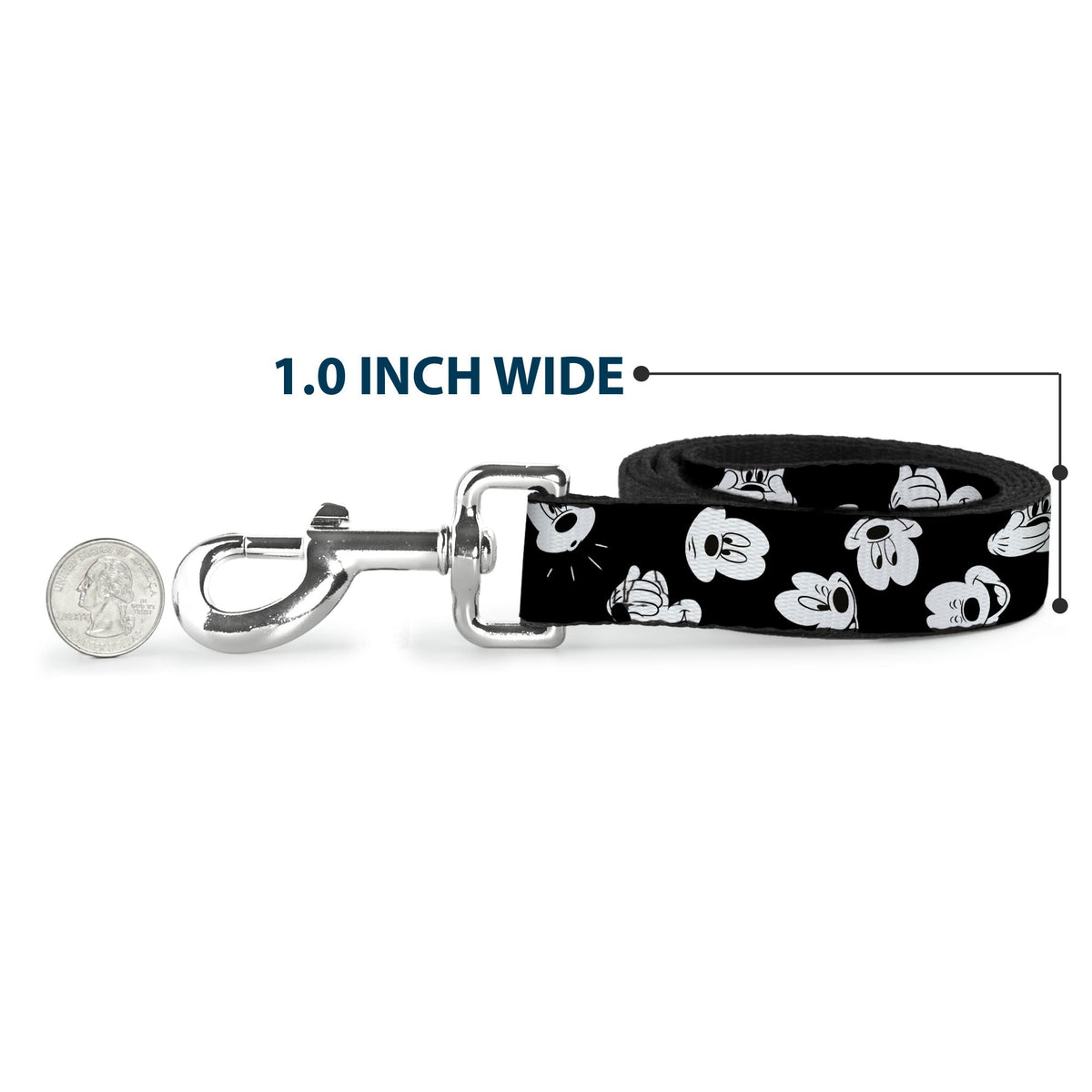 Dog Leash - Mickey Mouse Expressions Scattered Black/White 