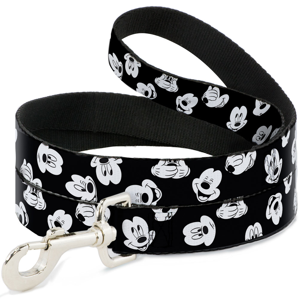 Dog Leash - Mickey Mouse Expressions Scattered Black/White 
