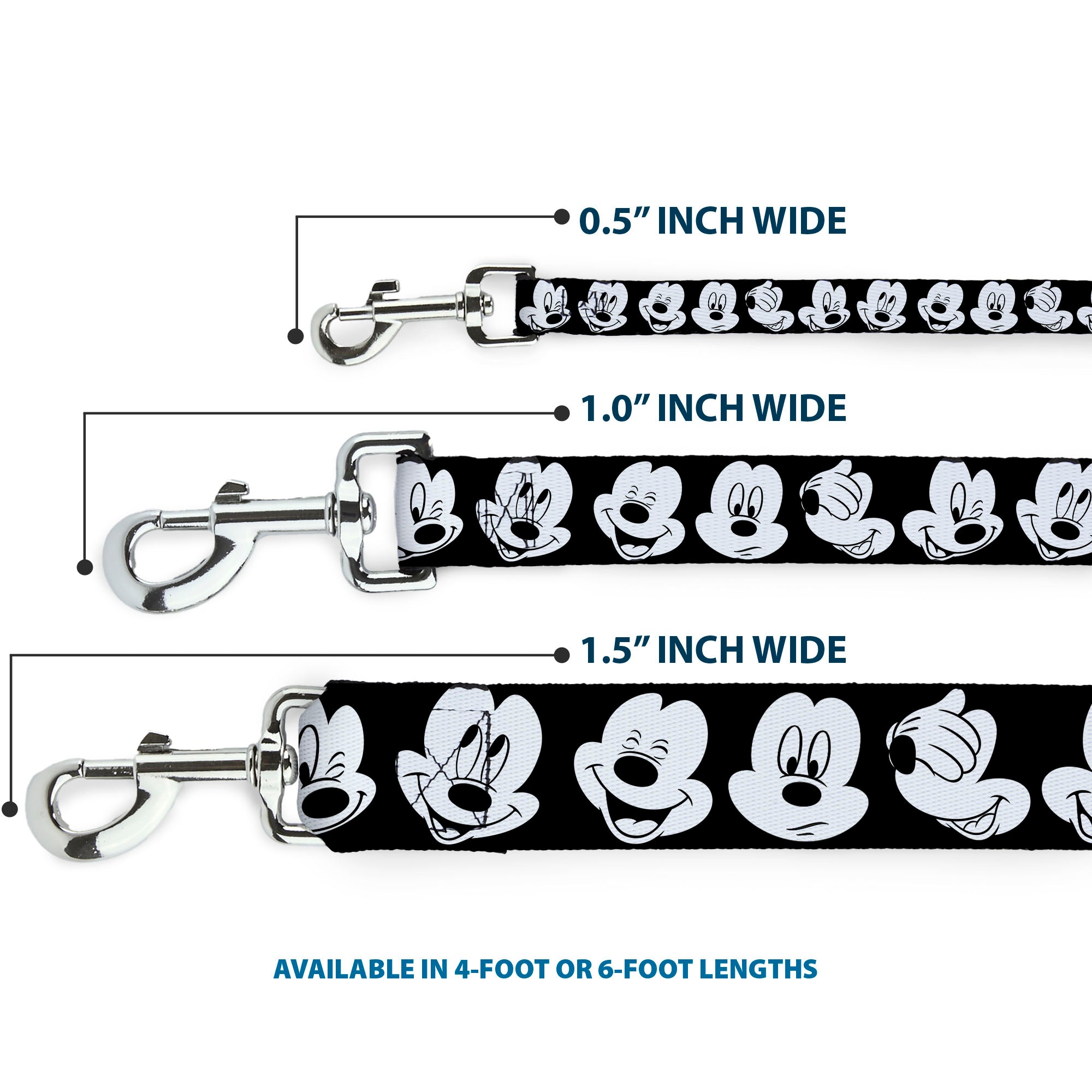 Dog Leash - Mickey Mouse Expressions CLOSE-UP Black/White 