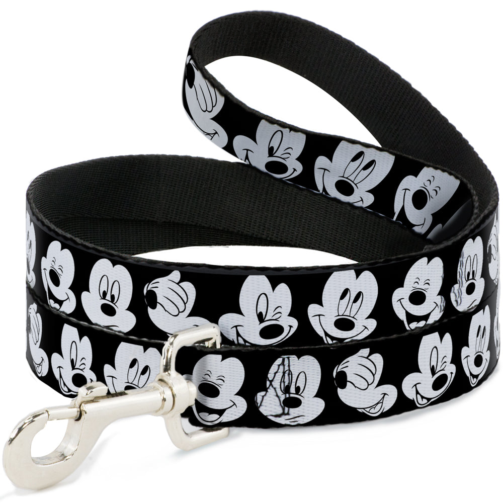 Dog Leash - Mickey Mouse Expressions CLOSE-UP Black/White 