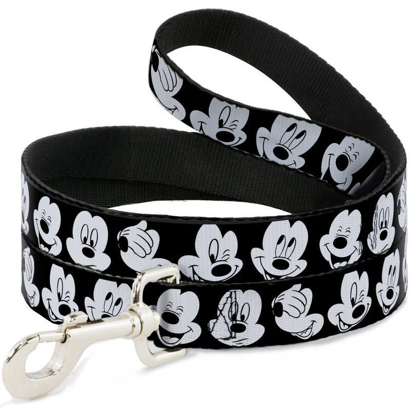 Dog Leash - Mickey Mouse Expressions CLOSE-UP Black/White 