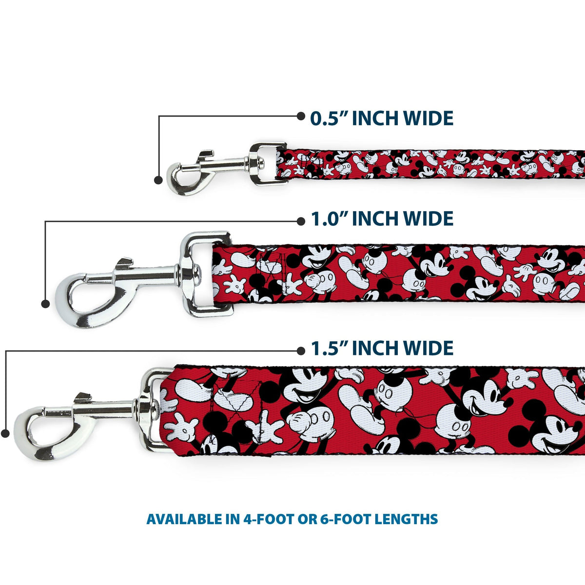 Dog Leash - Mickey Mouse Poses Scattered Red/Black/White 