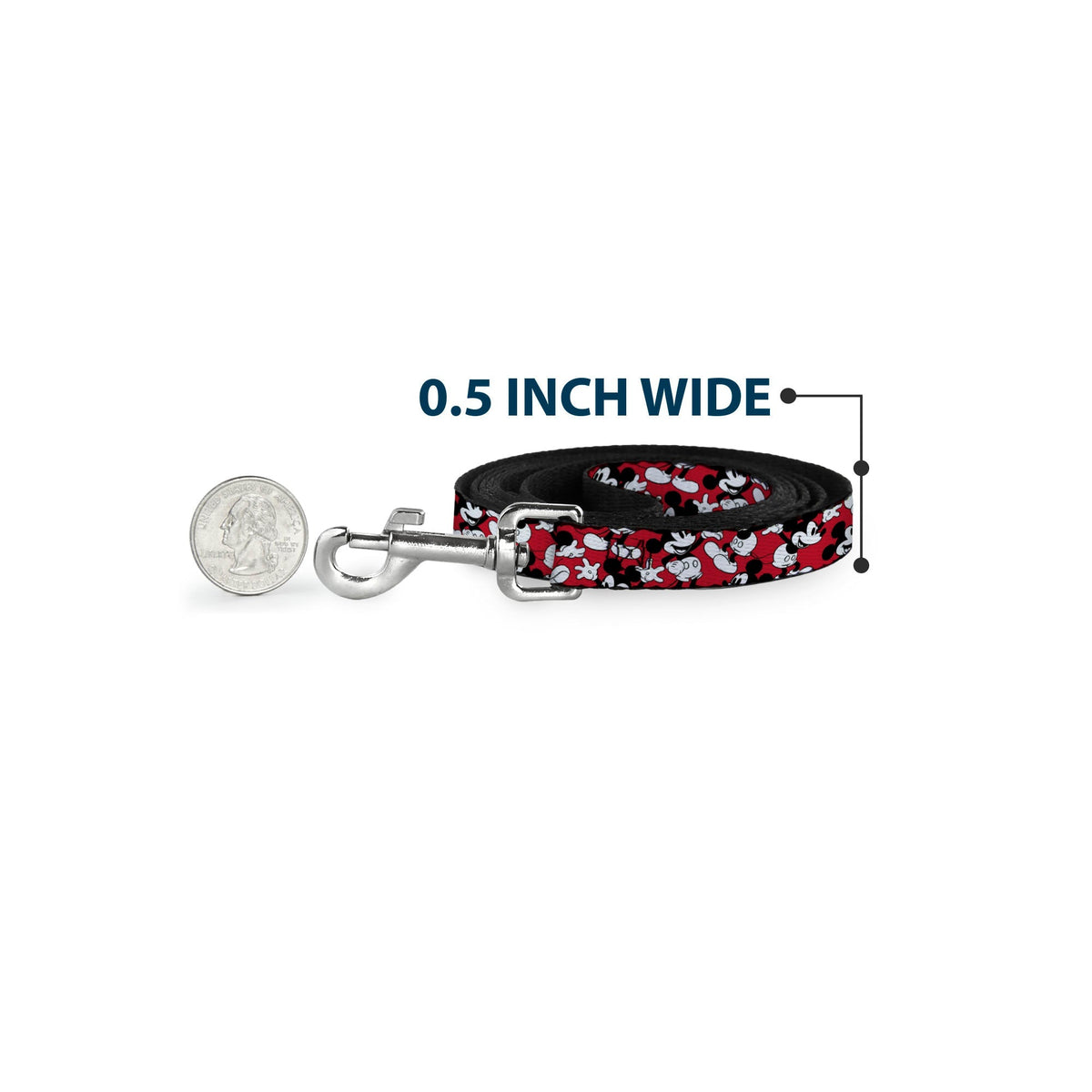 Dog Leash - Mickey Mouse Poses Scattered Red/Black/White 